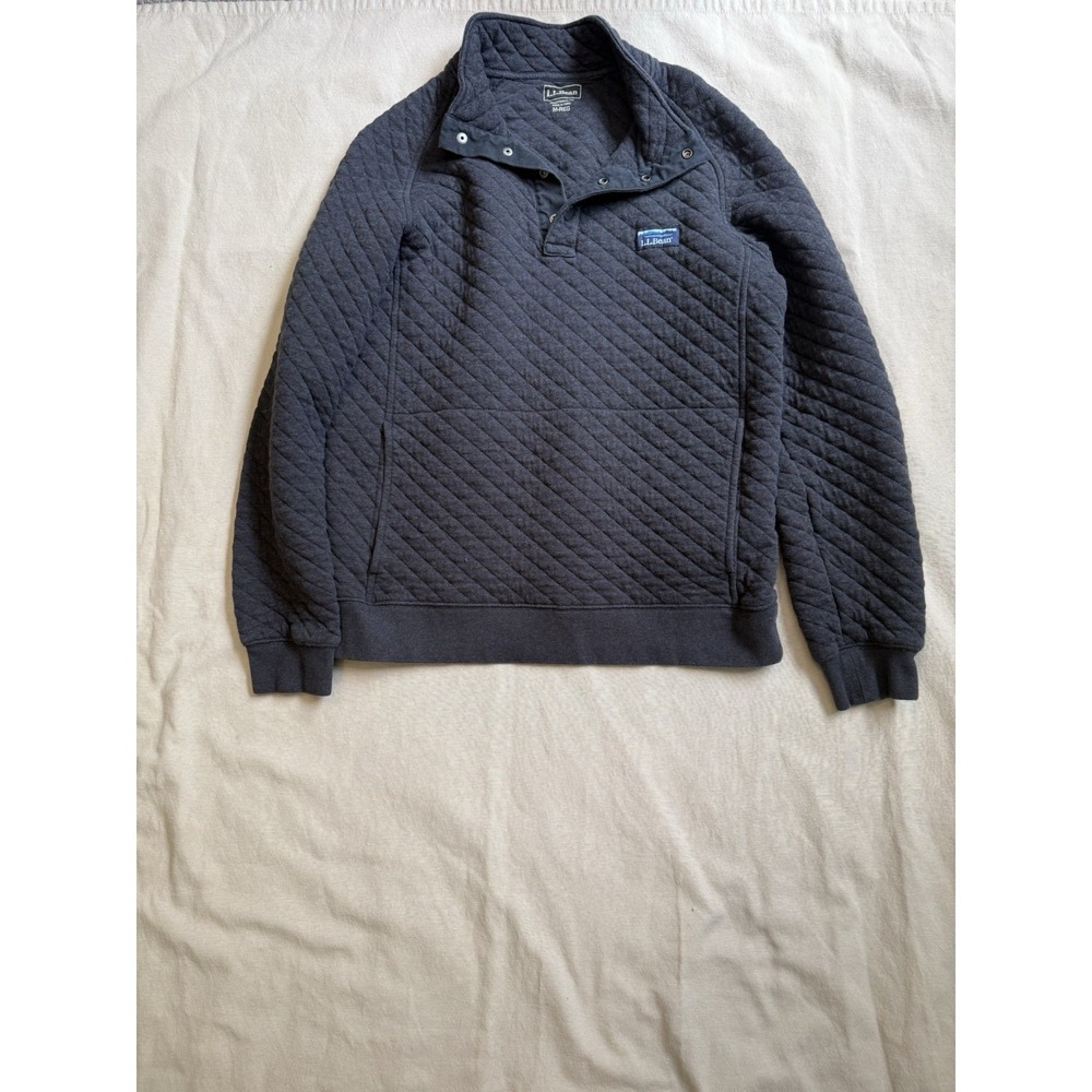 LL Bean Mens Sz M Quilted Quarter Snap Pullover Sweatshirt Charcoal Gray 509332